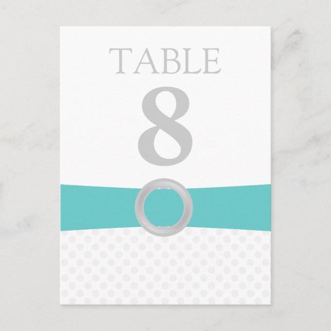 Light Polka Dots Table Number Card (teal) (Front)