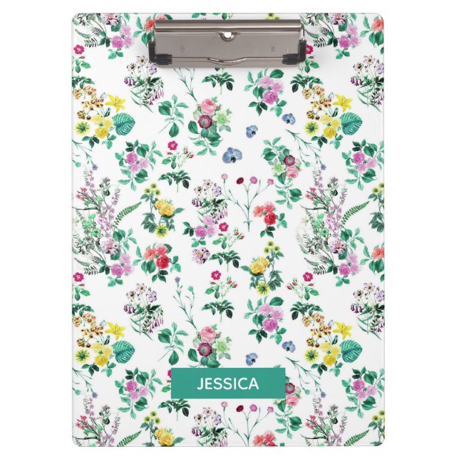 Light Pretty Summer Floral Personalised Clipboard (Front)