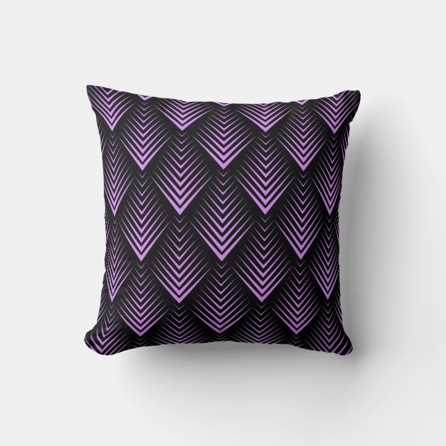 Light purple and black art-deco pattern throw pillow (Front)