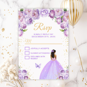 Light Purple and Gold Dark Skin Princess RSVP Card