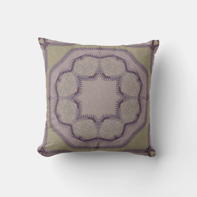 Light Purple and Green Faux-Stitch Tile Throw Pillow (Front)