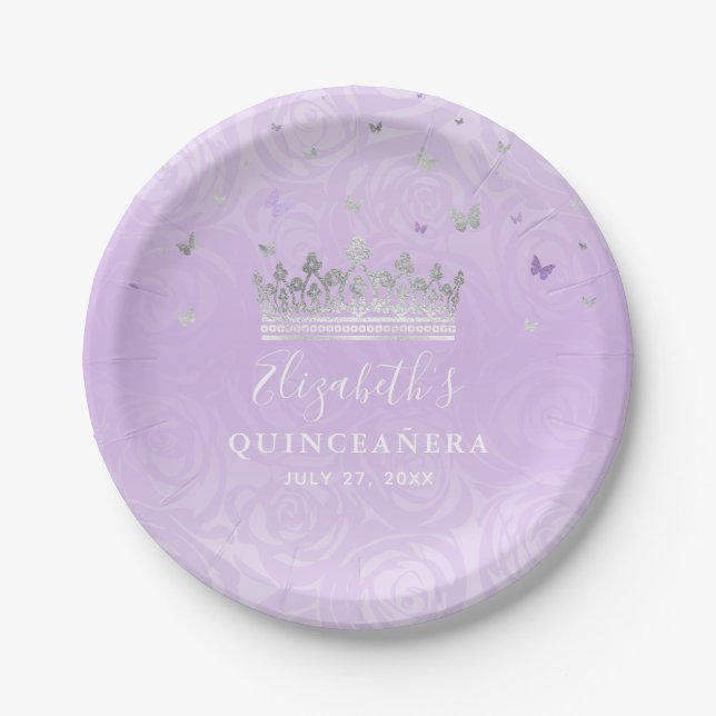 Light Purple and Silver Birthday Party Template Paper Plate (Front)