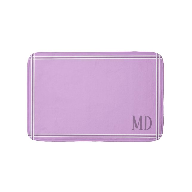Light Purple and White Striped Custom Initials Bath Mat (Front)
