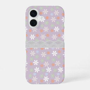 Light purple background with lace Bloomy pattern iPhone 16 Case