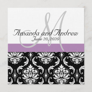 Light Purple Black Damask Names Wedding Invitation