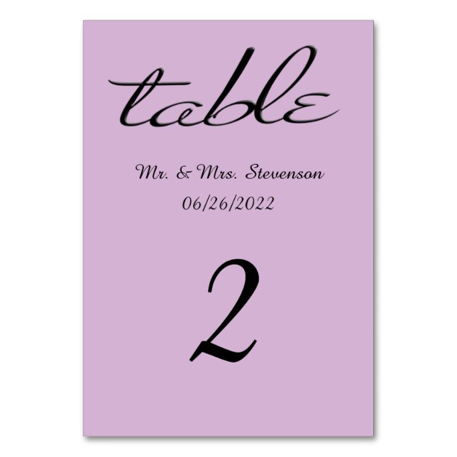Light Purple Black Name and Date Table Number (Front)
