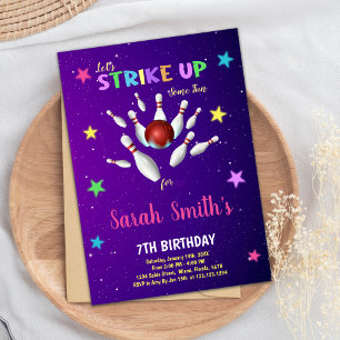 Light Purple Bowling Birthday Invitation