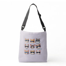 Light Purple Cat Theme Cross Body Bag Tote