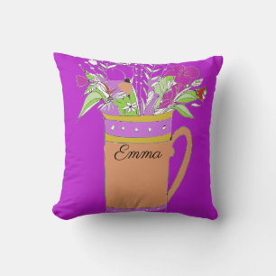 Light Purple Colorful Flowers In A Mug Design Throw Pillow