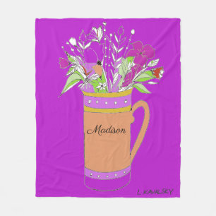 Light Purple Colorful Flowers In Mug womens Fleece Blanket