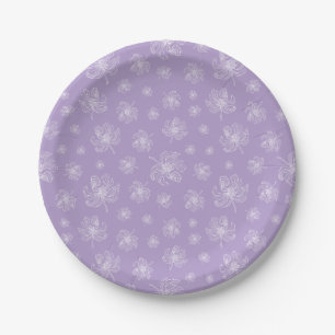 Light purple colour and white peonies. paper plate