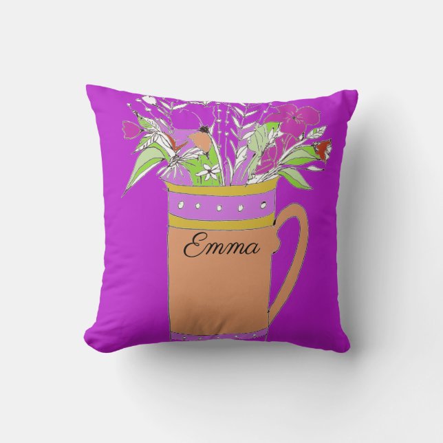 Light Purple Colourful Flowers In A Mug  Design Throw Pillow (Front)