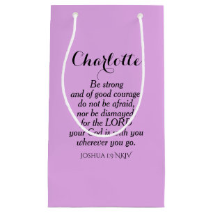 Light Purple Courage Bible Verse Custom Name Small Gift Bag