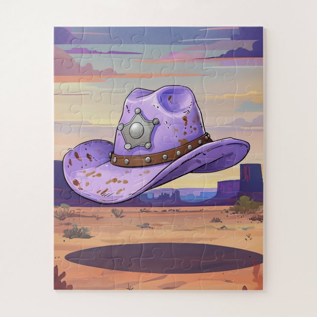 Light Purple Cowgirl Hat Floating In Desert Jigsaw Puzzle (Vertical)