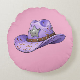 Light Purple Cowgirl Hat-Pink Background Round Pillow
