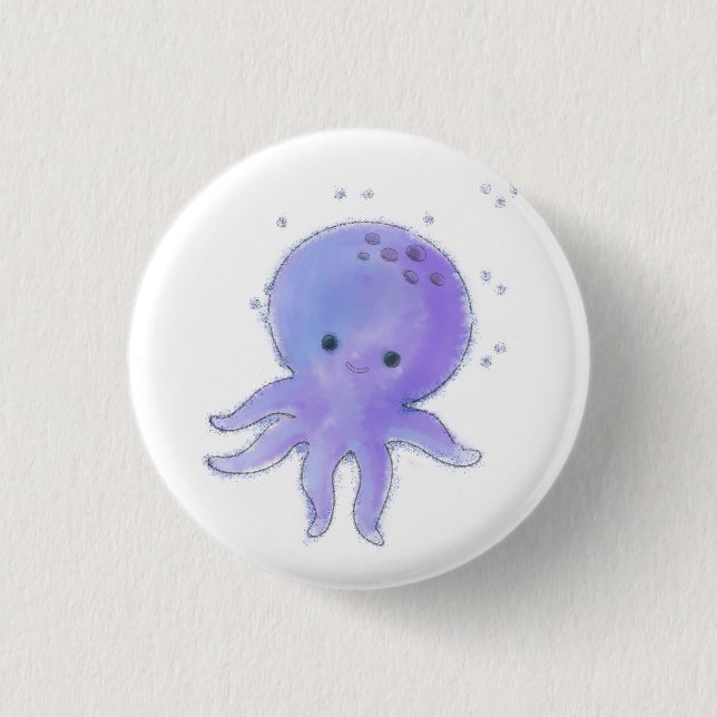 Light Purple Cute Octopus Watercolor 1 Inch Round Button (Front)