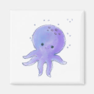 Light Purple Cute Octopus Watercolor Magnet