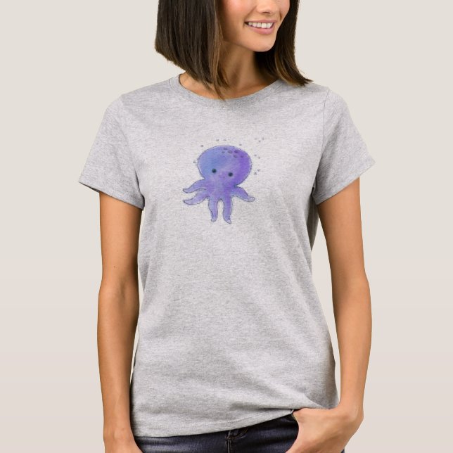 Light Purple Cute Octopus Watercolor T-Shirt (Front)
