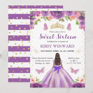Light Purple Dress Dark Skin Princess Sweet 16 Invitation