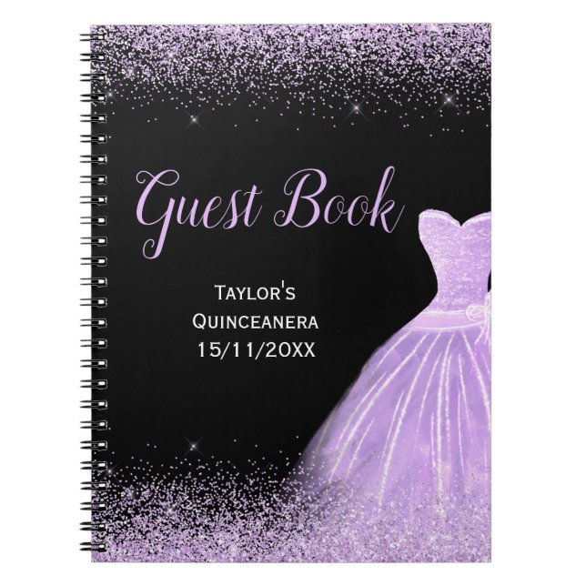 Light Purple Dress Faux Glitter Quinceanera Guest  Notebook (Front)