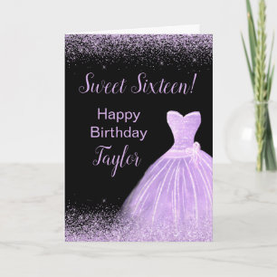 Light Purple Dress Faux Glitter Sweet 16 Birthday Card