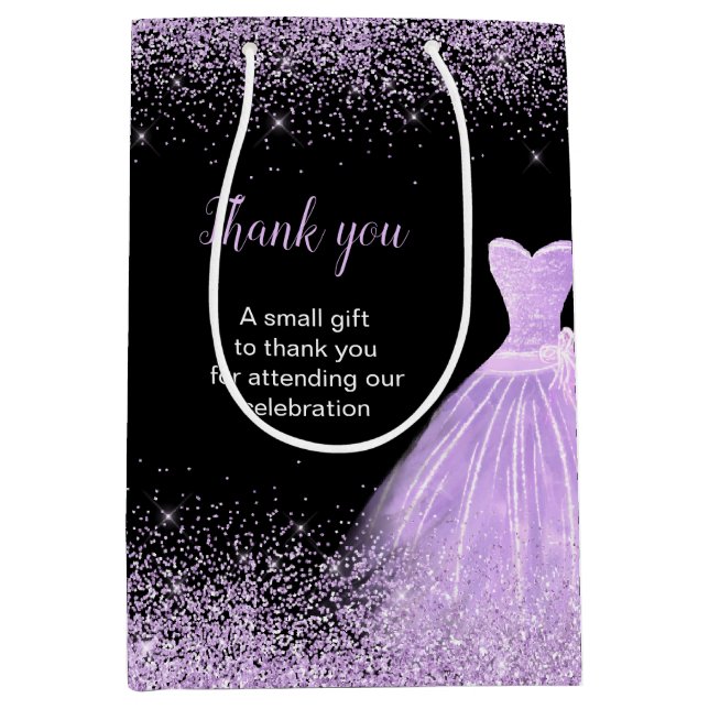 Light Purple Dress Faux Glitter Sweet 16 Birthday Medium Gift Bag (Front)