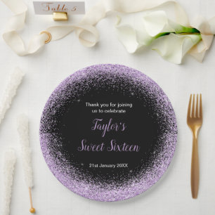 Light Purple Dress Faux Glitter Sweet 16 Birthday Paper Plate