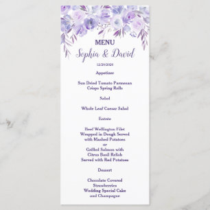 Light Purple Dusty Blue Floral Wedding Menu