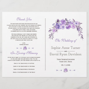 Light Purple Dusty Blue Floral Wedding Program