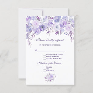 Light Purple Dusty Blue Floral Wedding RSVP Card
