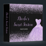 Light Purple Faux Glitter Sweet 16 Photo Album Binder<br><div class="desc">A beautiful light purple themed elegant watercolor dress gown on a black background with faux glitter at the top and bottom of the card. All of the text can be personalised to suit your own requirements. This is perfect for a sweet sixteen birthday party, planner, photo album or guest book....</div>