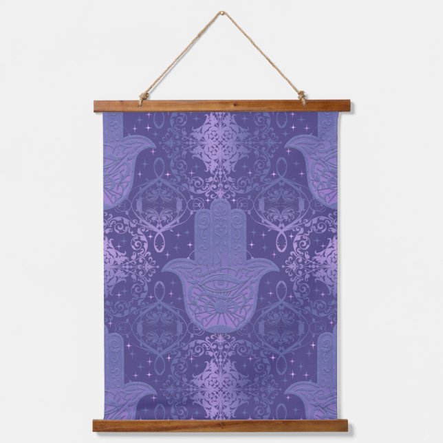 Light Purple Felt Look Hamsa Hand Hanging Tapestry (Front)