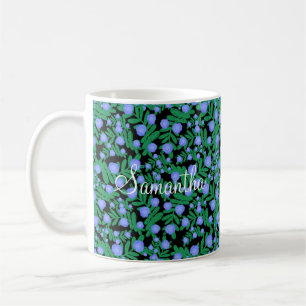Light Purple Floral Flowers And Green Leaf Plants Coffee Mug