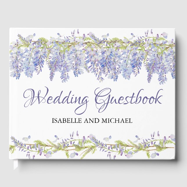 Light Purple Floral Personalized Wedding Guest Book (Front)