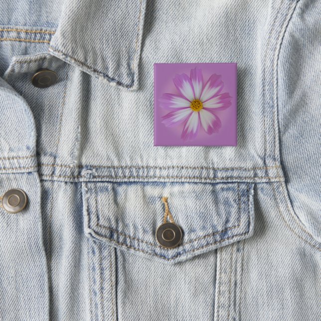 Light purple flower 2 inch square button (In Situ)