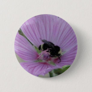 Light Purple Flower With Bee 2 Inch Round Button