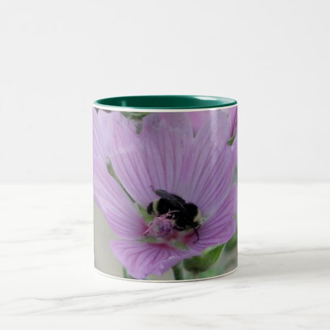 Light Purple Flower With Bee Two-Tone Coffee Mug (Center)
