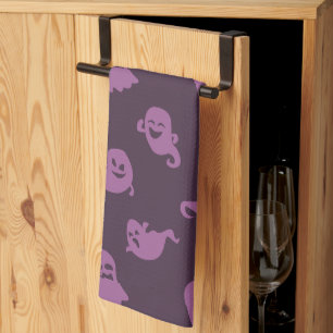 Light Purple Ghosts Dark Purple Halloween Kitchen Towel