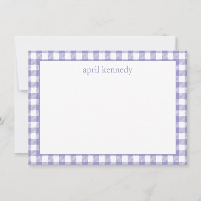 Light Purple Gingham Check Personalized Flat  Card (Front)