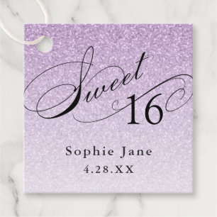 Light Purple Glam Glitter Sweet 16 Personalized Favour Tags