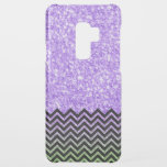 Light Purple Glitter Black Chevron Accent Uncommon Samsung Galaxy S9 Plus Case<br><div class="desc">Simple modern light purple faux glitter texture print with black and green chevron accent.</div>
