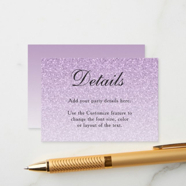 Light Purple Glitter Glam Enclosure Card (Front/Back In Situ)