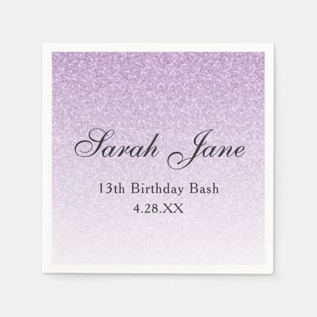 Light Purple Glitter Glam Personalized Napkin (Front)