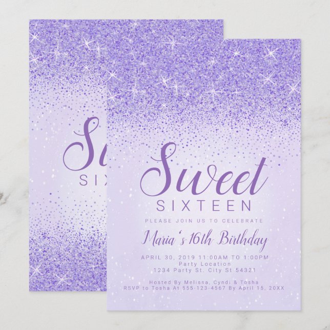 Light Purple Glitter, Sweet 16 Invitations (Front/Back)