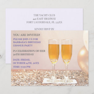 Light purple gold 30th birthday champagne  invitation