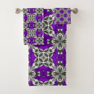 Light Purple Grey and White Repeat Tile Pattern Bath Towel Set