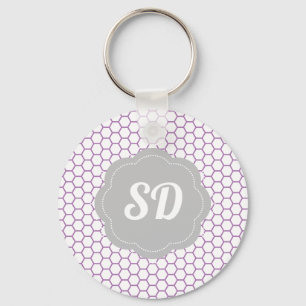 Light Purple Honeycomb Custom Monogram Keychain