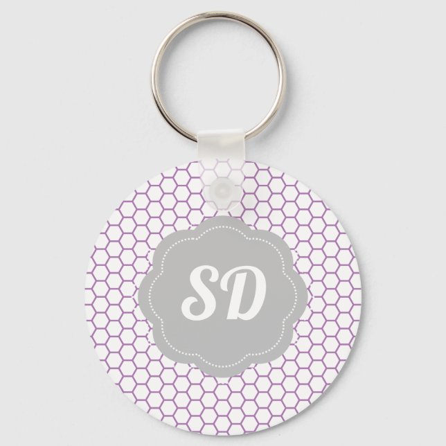Light Purple Honeycomb Custom Monogram Keychain (Front)