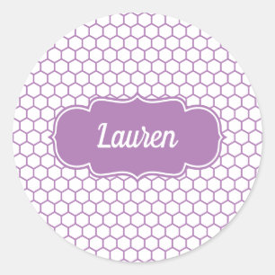 Light Purple Honeycomb Custom Name Classic Round Sticker
