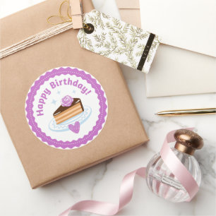Light Purple Illustration Happy Birthday Cake Classic Round Sticker